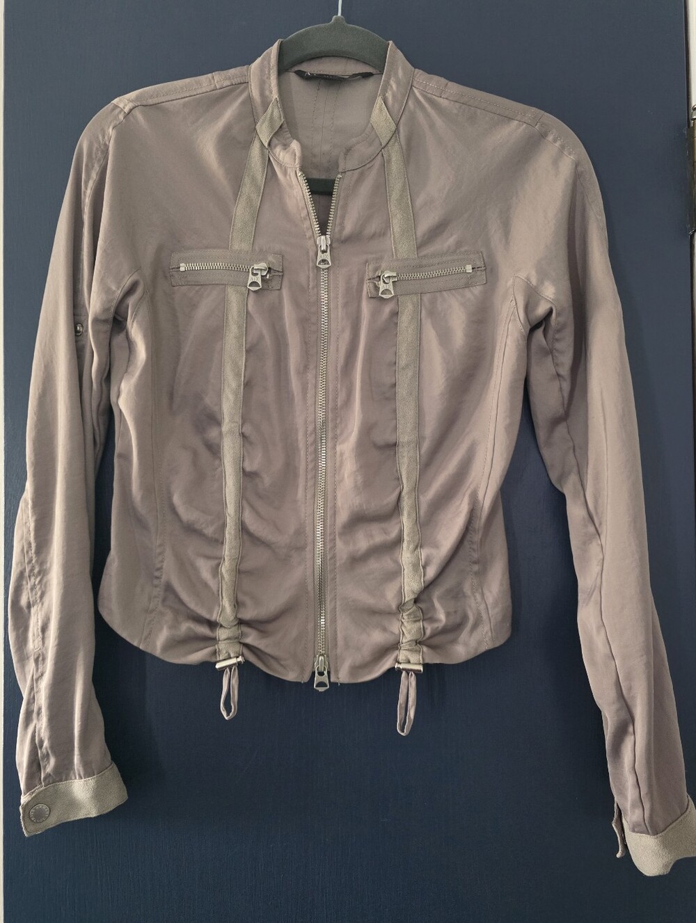 Armani Exchange Taupe Bomber Jacket, 2 Way Zip Detailing, Adjustable Sleeves